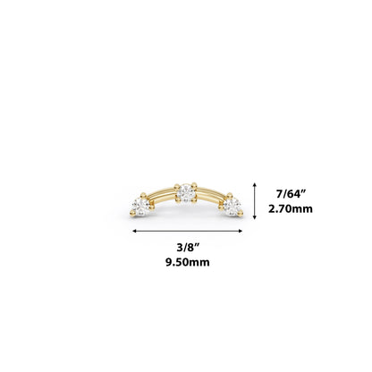 14K Gold Trio Round Diamond Curved Threadless End
