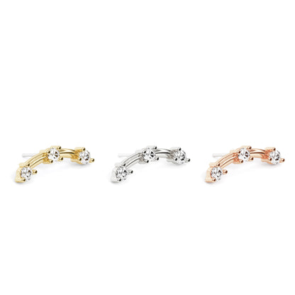 14K Gold Trio Round Diamond Curved Threadless End