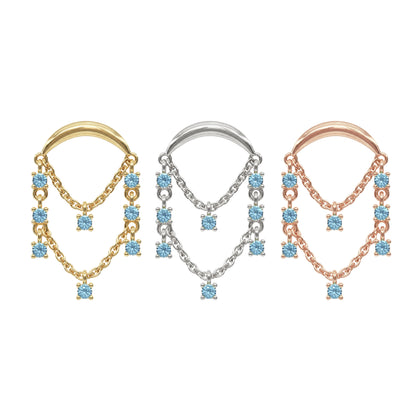 14K Gold Blue Topaz Chandelier Chain Threadless End