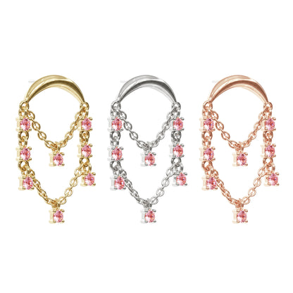 14K Gold Pink Tourmaline Chandelier Chain Threadless End