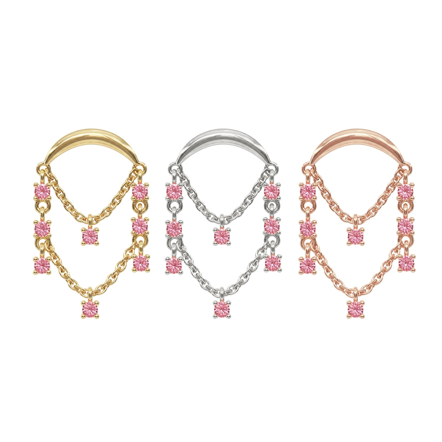 14K Gold Pink Tourmaline Chandelier Chain Threadless End