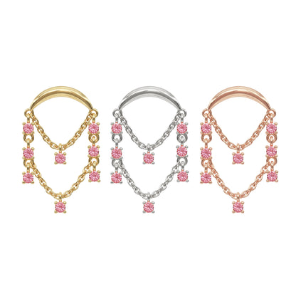 14K Gold Pink Tourmaline Chandelier Chain Threadless End
