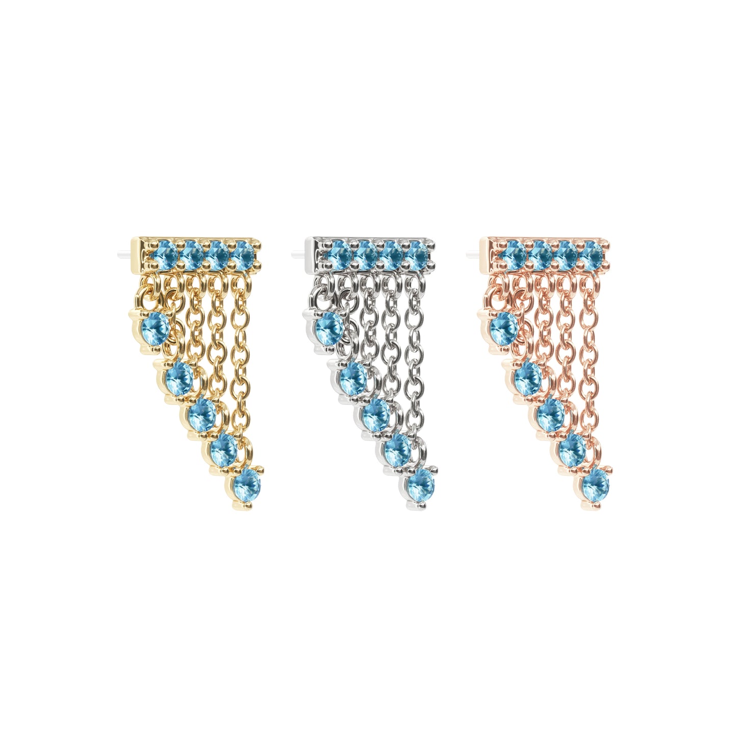 14K Gold Blue Topaz Bar Cascade Chain Threadless End