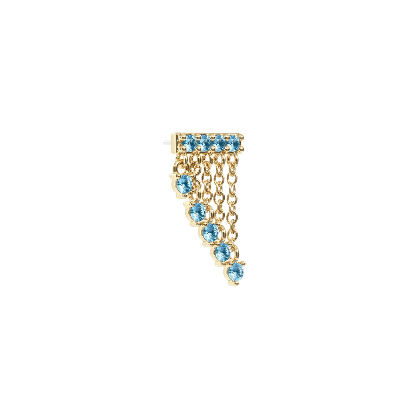 14K Gold Blue Topaz Bar Cascade Chain Threadless End