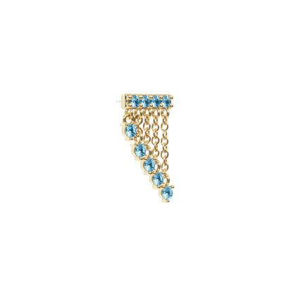 14K Gold Blue Topaz Bar Cascade Chain Threadless End
