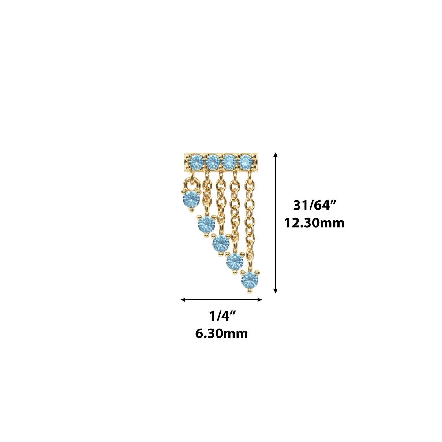 14K Gold Blue Topaz Bar Cascade Chain Threadless End