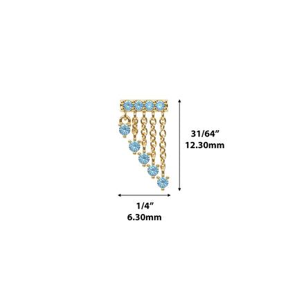 14K Gold Blue Topaz Bar Cascade Chain Threadless End