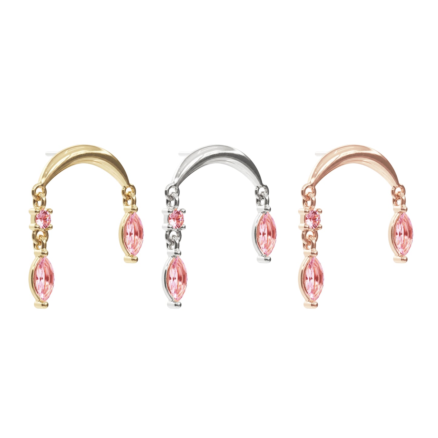 14K Gold Marquise Pink Tourmaline Drop Threadless End