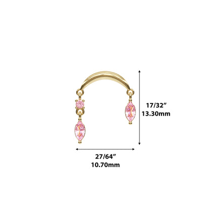 14K Gold Marquise Pink Tourmaline Drop Threadless End
