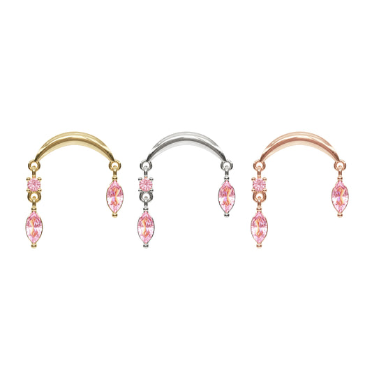 14K Gold Marquise Pink Tourmaline Drop Threadless End