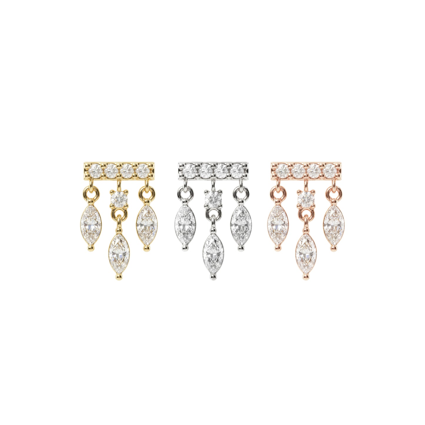 14K Gold Marquise Diamond Bar Threadless End
