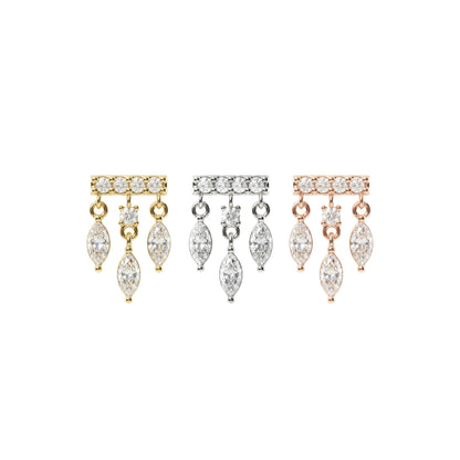 14K Gold Marquise Diamond Bar Threadless End