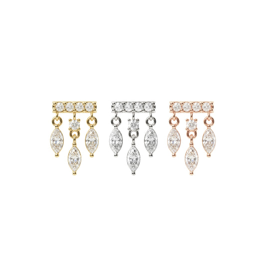 14K Gold Marquise Diamond Bar Threadless End