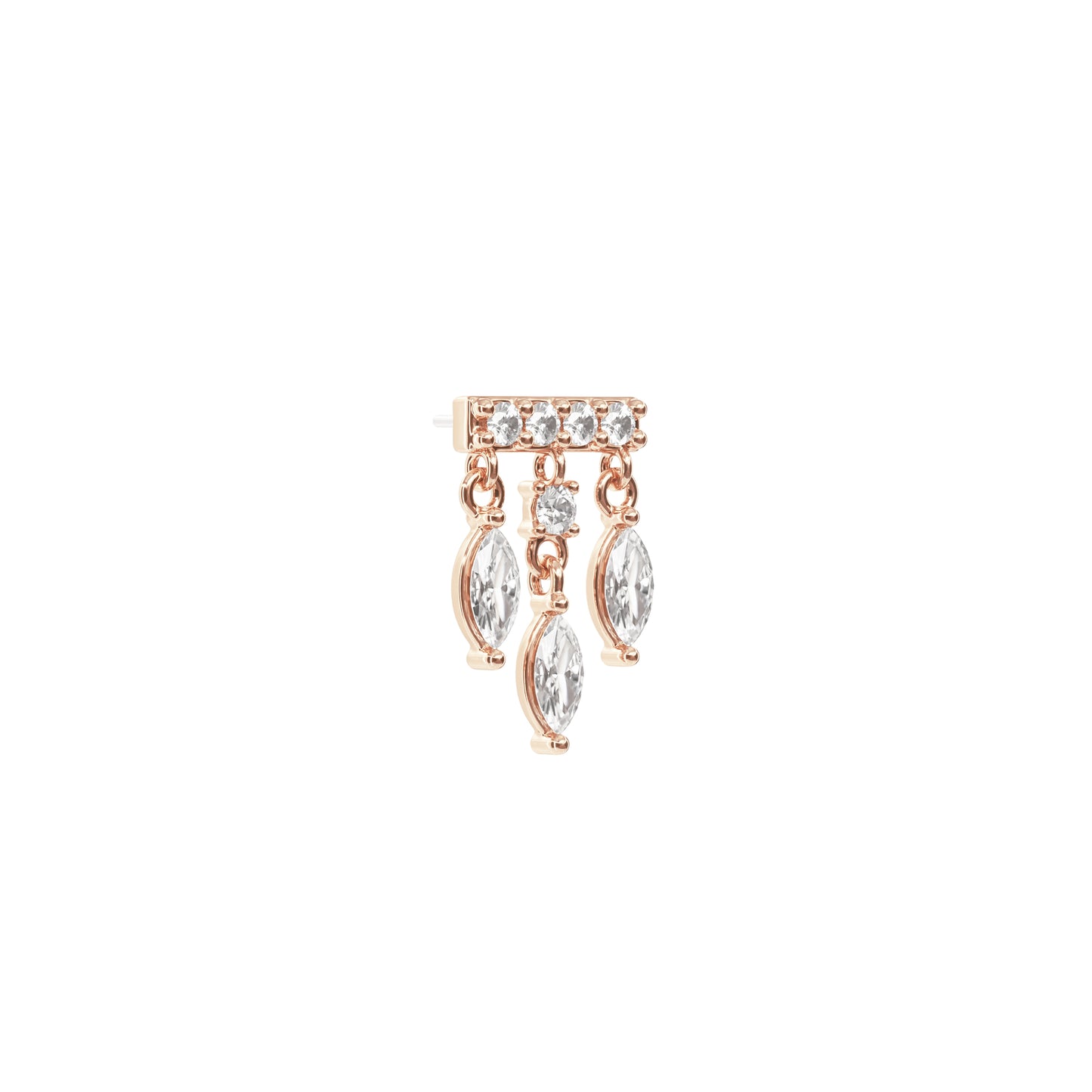 14K Gold Marquise Diamond Bar Threadless End