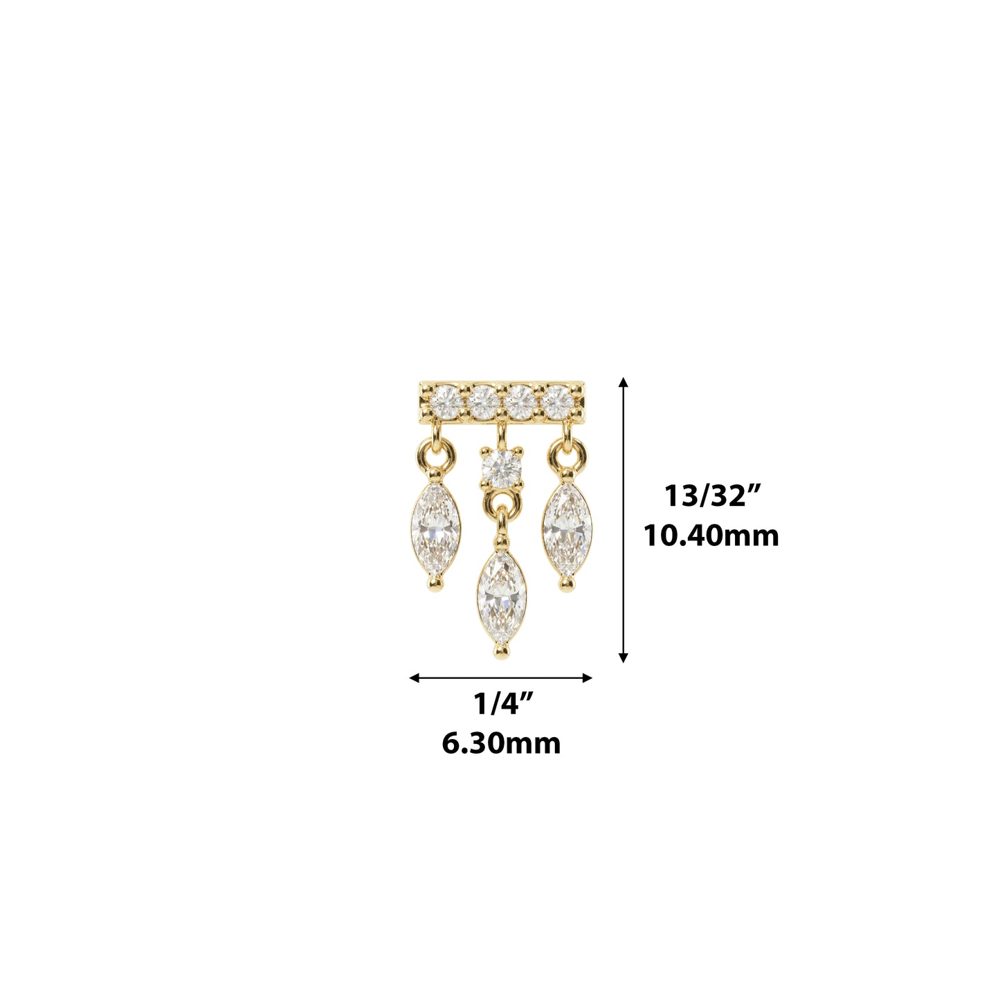 14K Gold Marquise Diamond Bar Threadless End