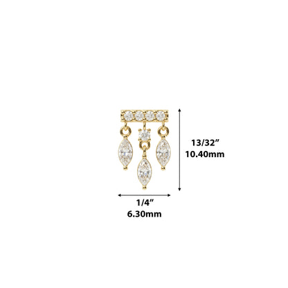 14K Gold Marquise Diamond Bar Threadless End