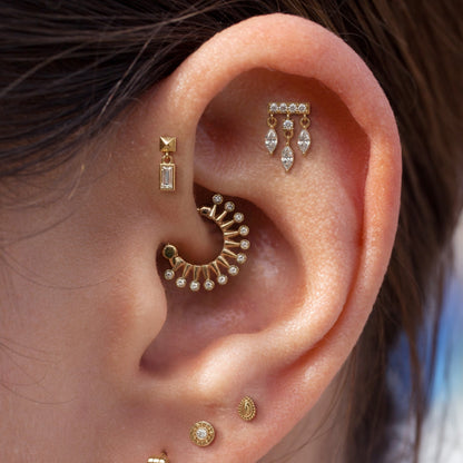 14K Gold Marquise Diamond Bar Threadless End