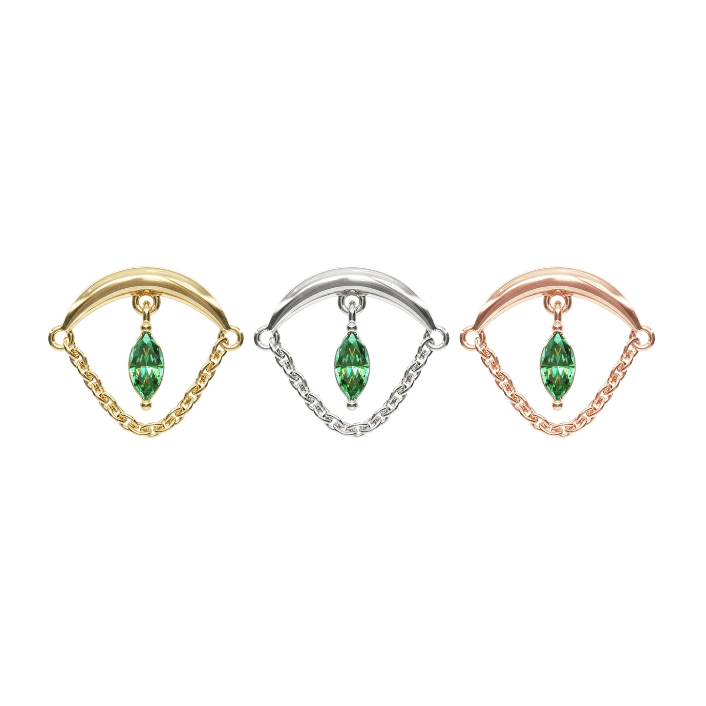 14K Gold Marquise Emerald Chain Threadless End