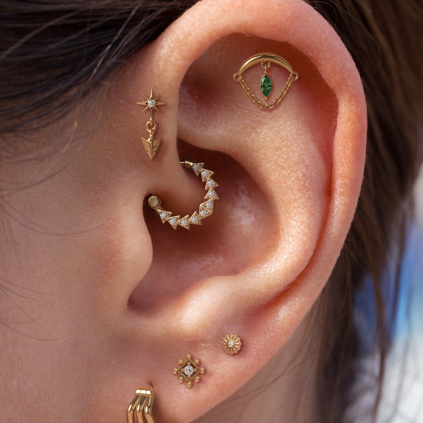 14K Gold Marquise Emerald Chain Threadless End