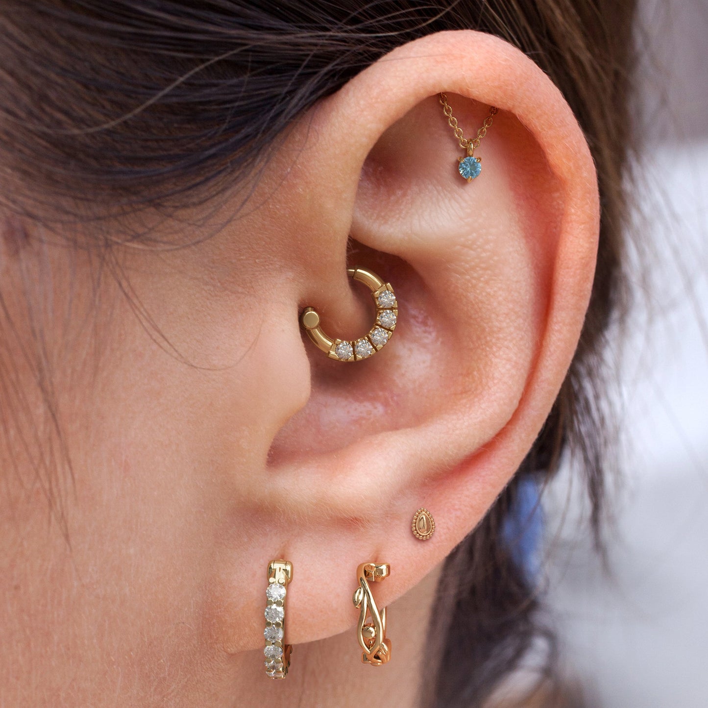 14K Gold Blue Topaz Chain Threadless End