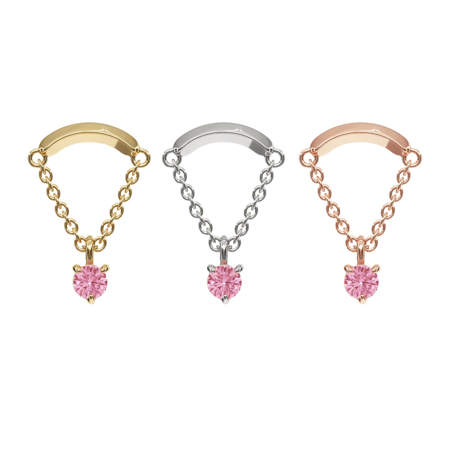 14K Gold Pink Tourmaline Chain Threadless End