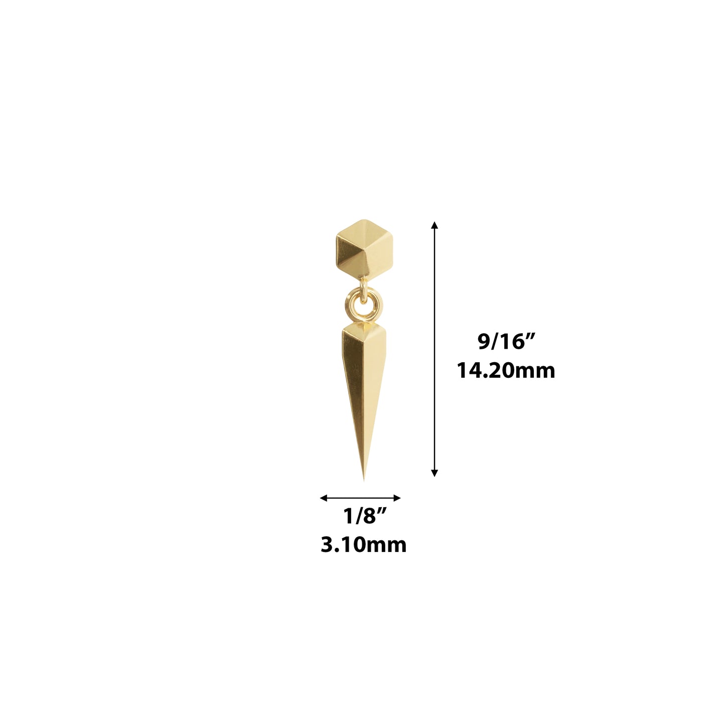 14K Gold Pyramid Spike Dangle Threadless End