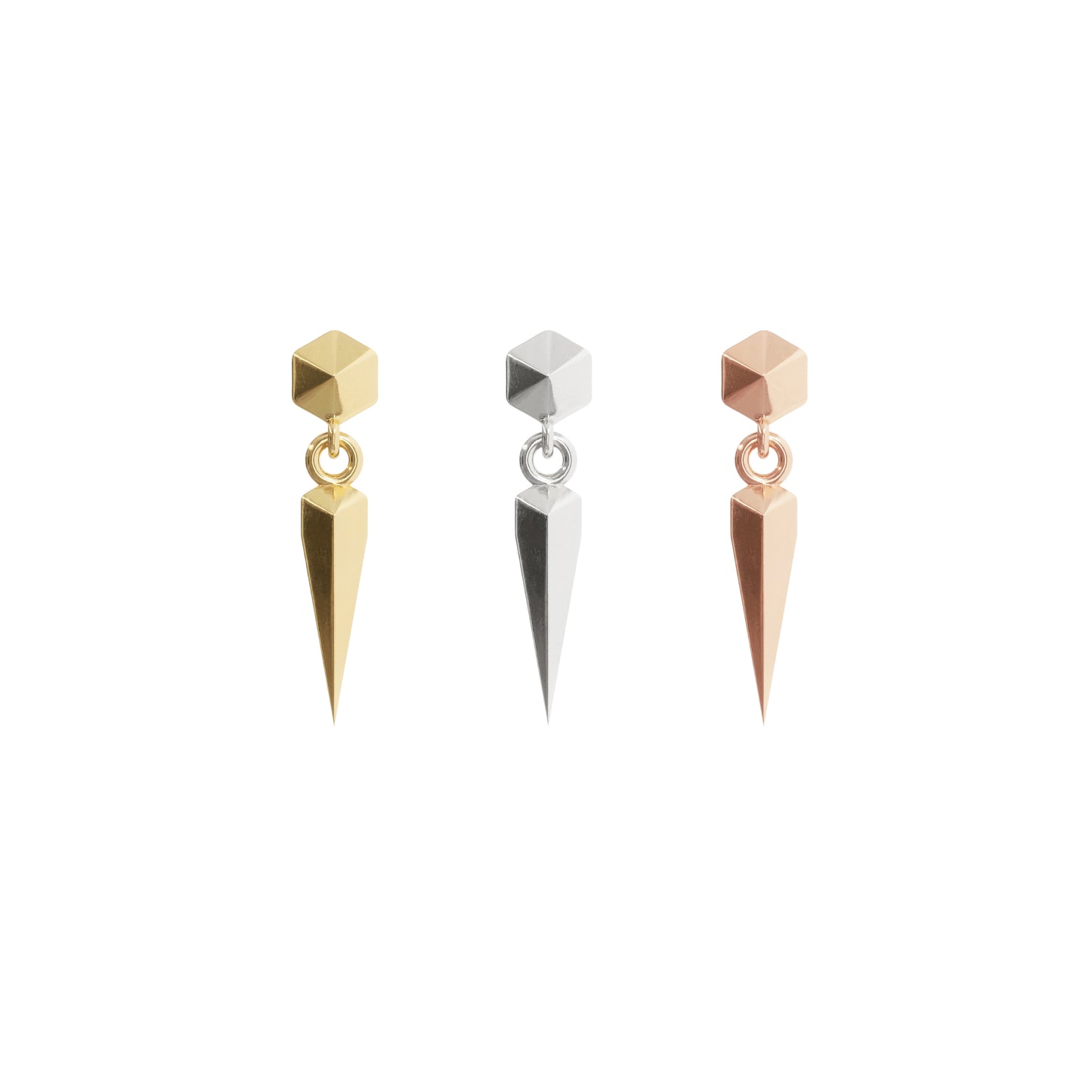 14K Gold Pyramid Spike Dangle Threadless End