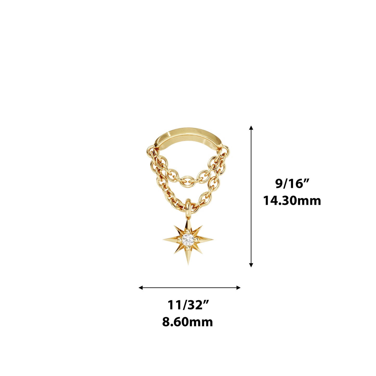 14K Gold Diamond Starburst Double Chain Threadless End