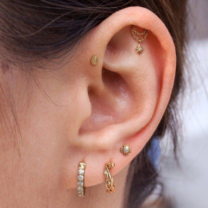 14K Gold Diamond Starburst Double Chain Threadless End
