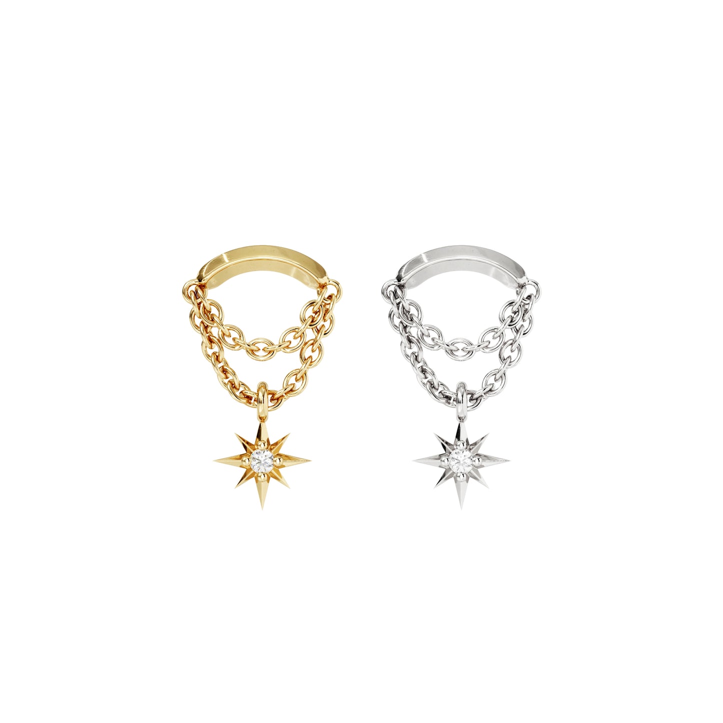 14K Gold Diamond Starburst Double Chain Threadless End