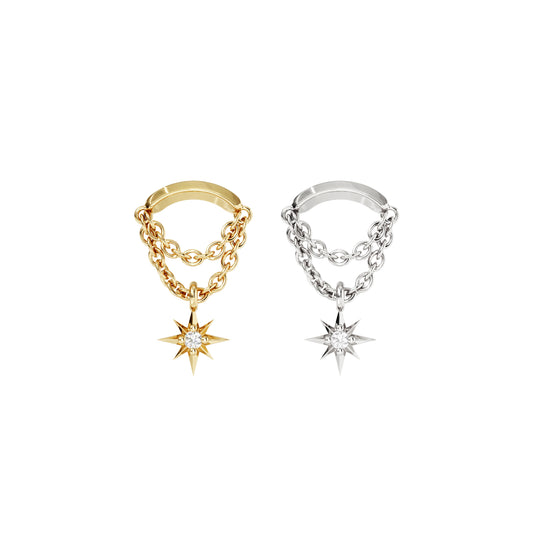 14K Gold Diamond Starburst Double Chain Threadless End