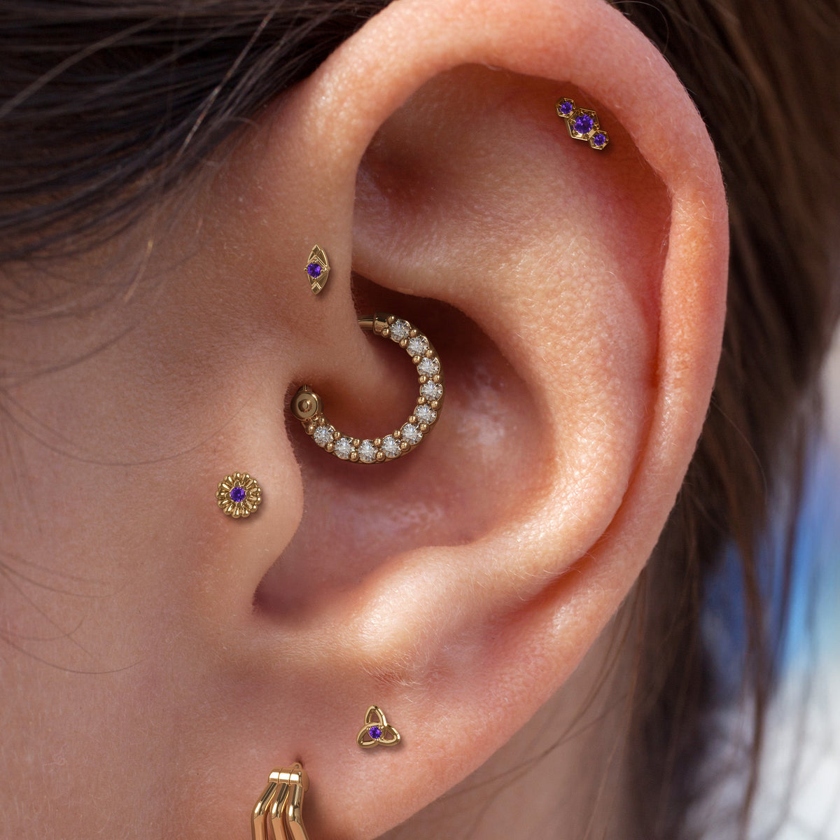 14K Gold Amethyst Elara Threadless End