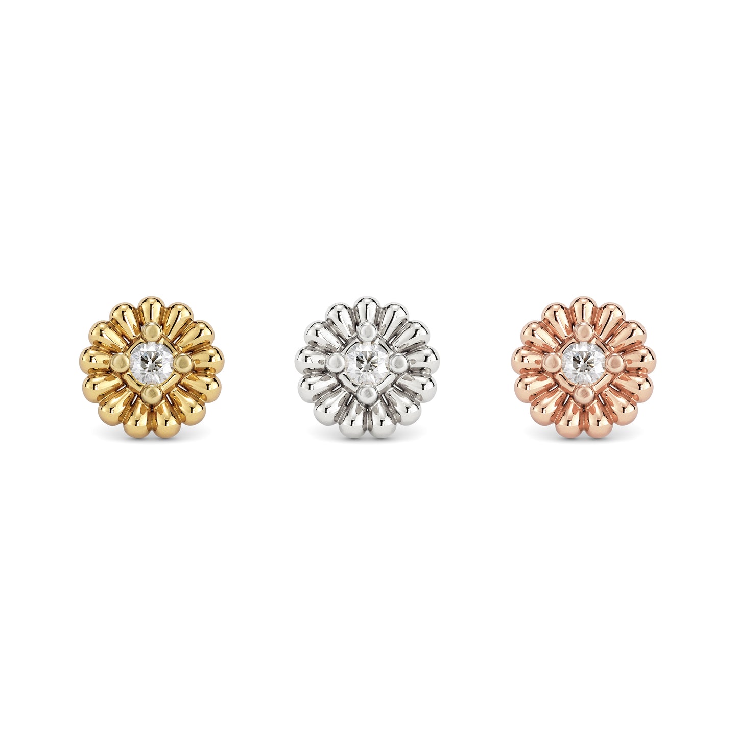 14K Gold Diamond Camellia Threadless End
