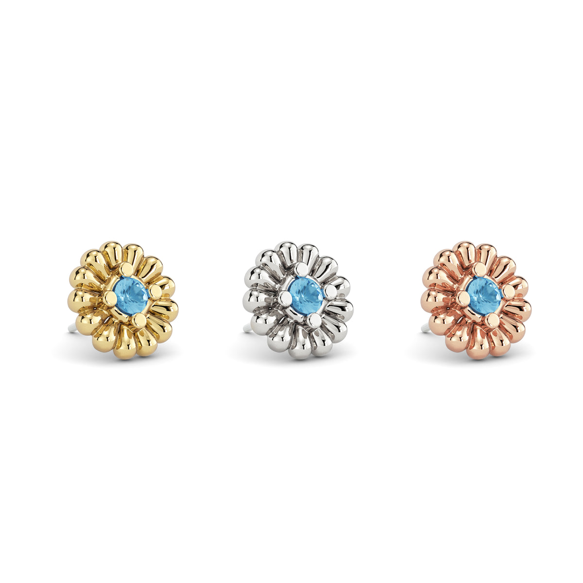 14K Gold Blue Topaz Camellia Threadless End