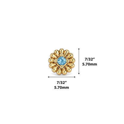 14K Gold Blue Topaz Camellia Threadless End