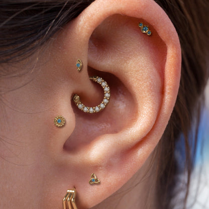 14K Gold Blue Topaz Camellia Threadless End