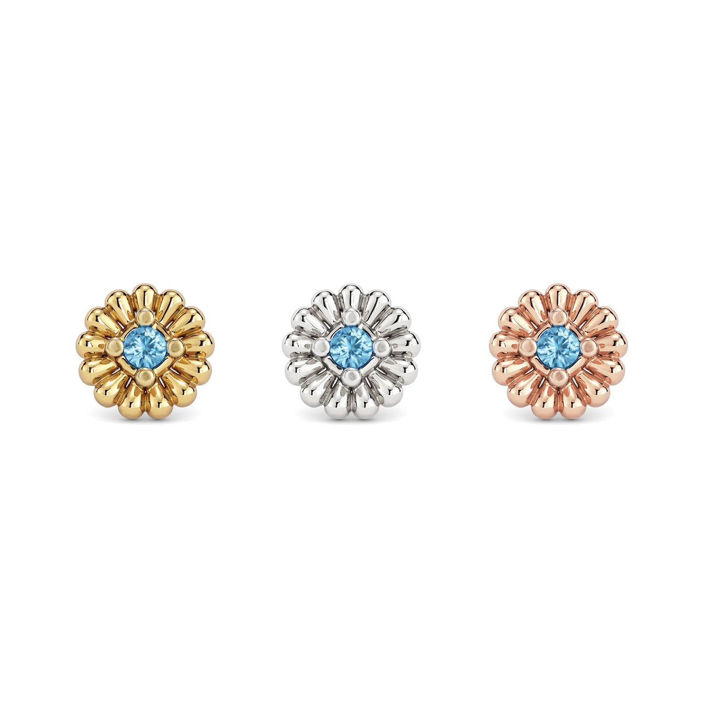 14K Gold Blue Topaz Camellia Threadless End