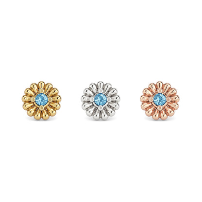 14K Gold Blue Topaz Camellia Threadless End