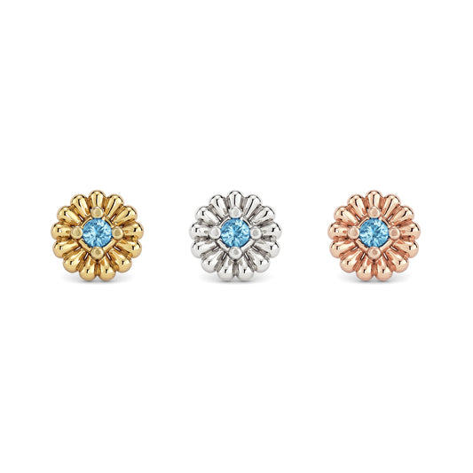 14K Gold Blue Topaz Camellia Threadless End