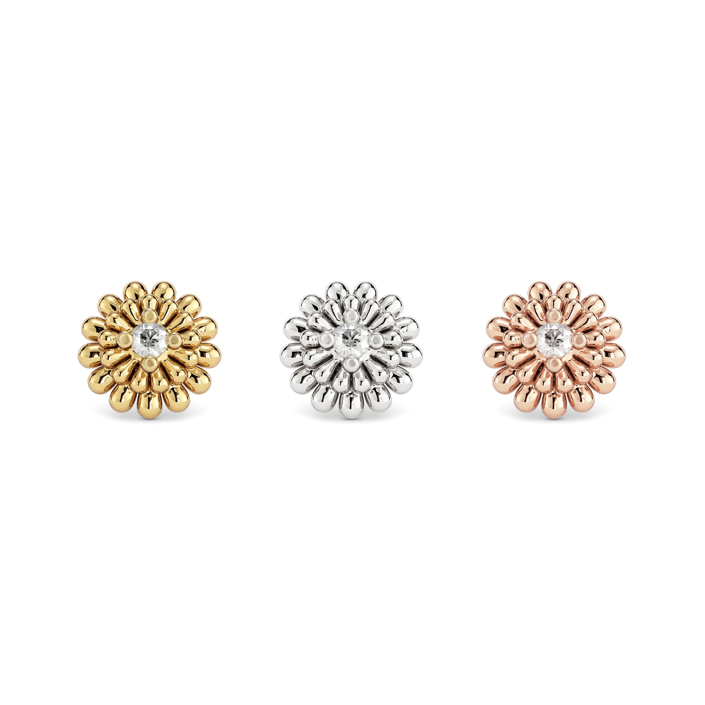 14K Gold Diamond Camellia Bloom Threadless End