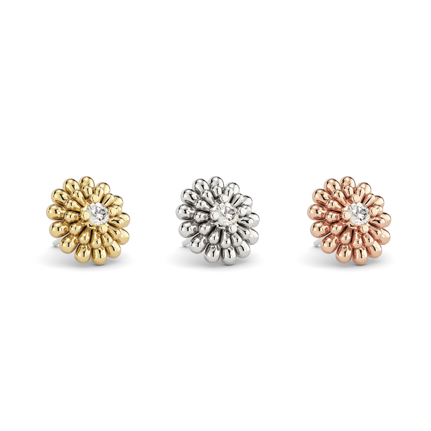 14K Gold Diamond Camellia Bloom Threadless End