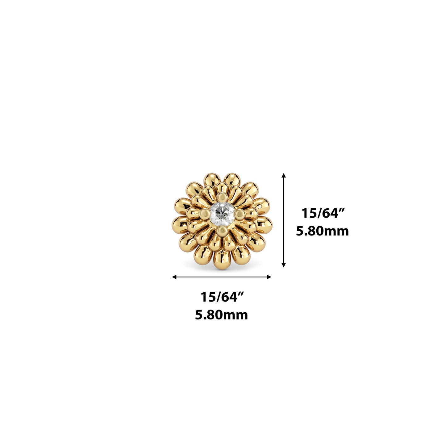 14K Gold Diamond Camellia Bloom Threadless End