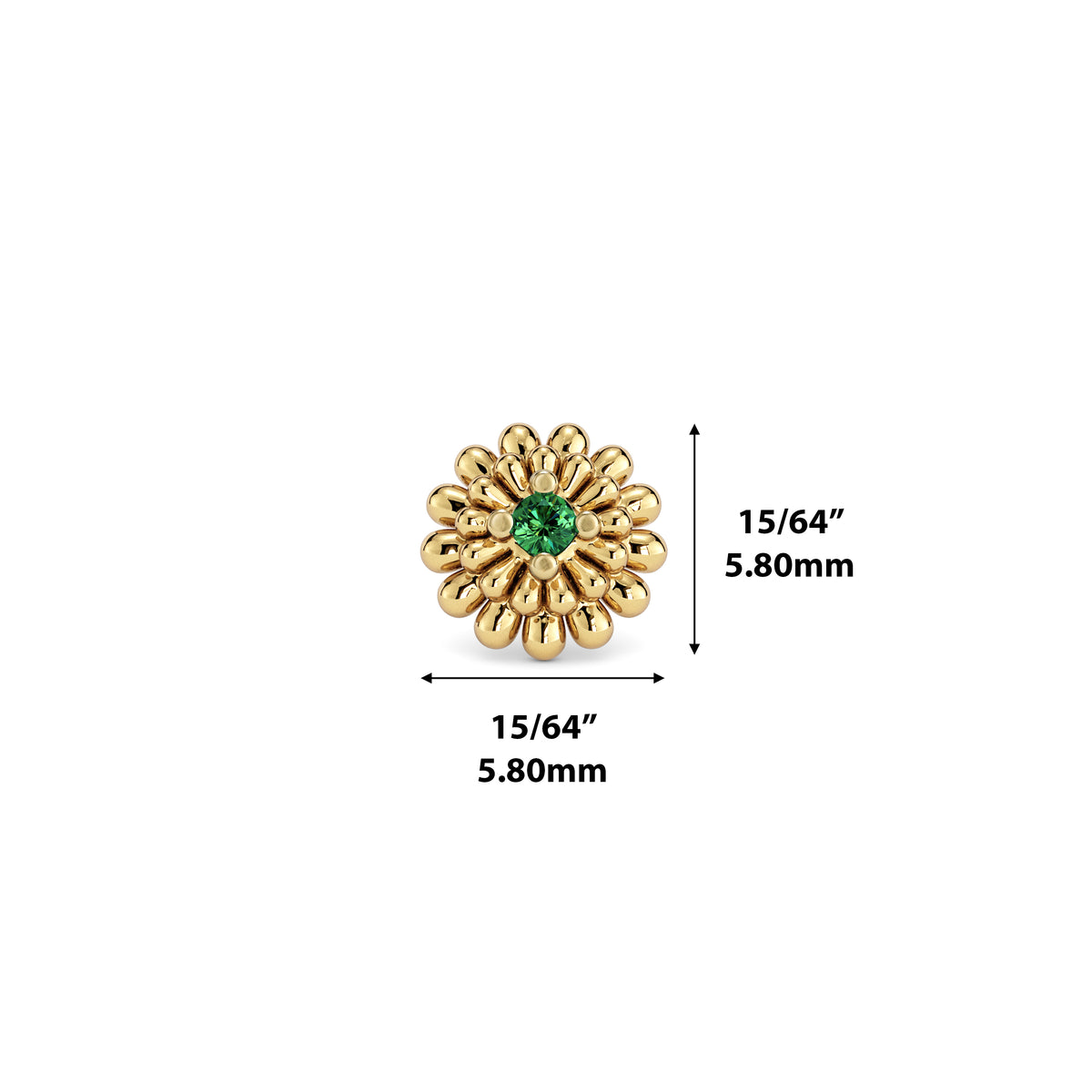 14K Gold Emerald Camellia Bloom Threadless End