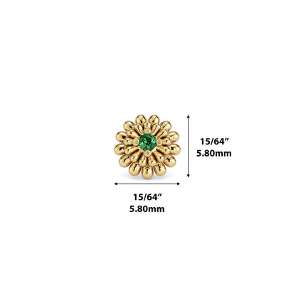 14K Gold Emerald Camellia Bloom Threadless End