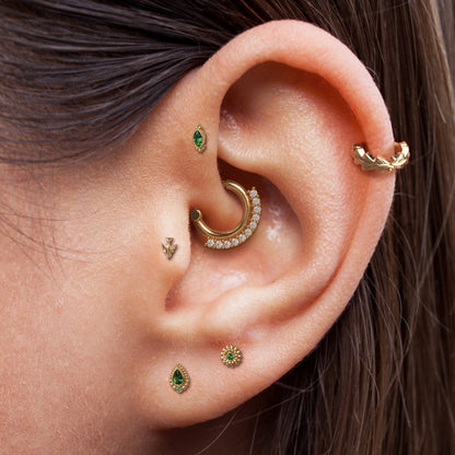 14K Gold Emerald Camellia Bloom Threadless End