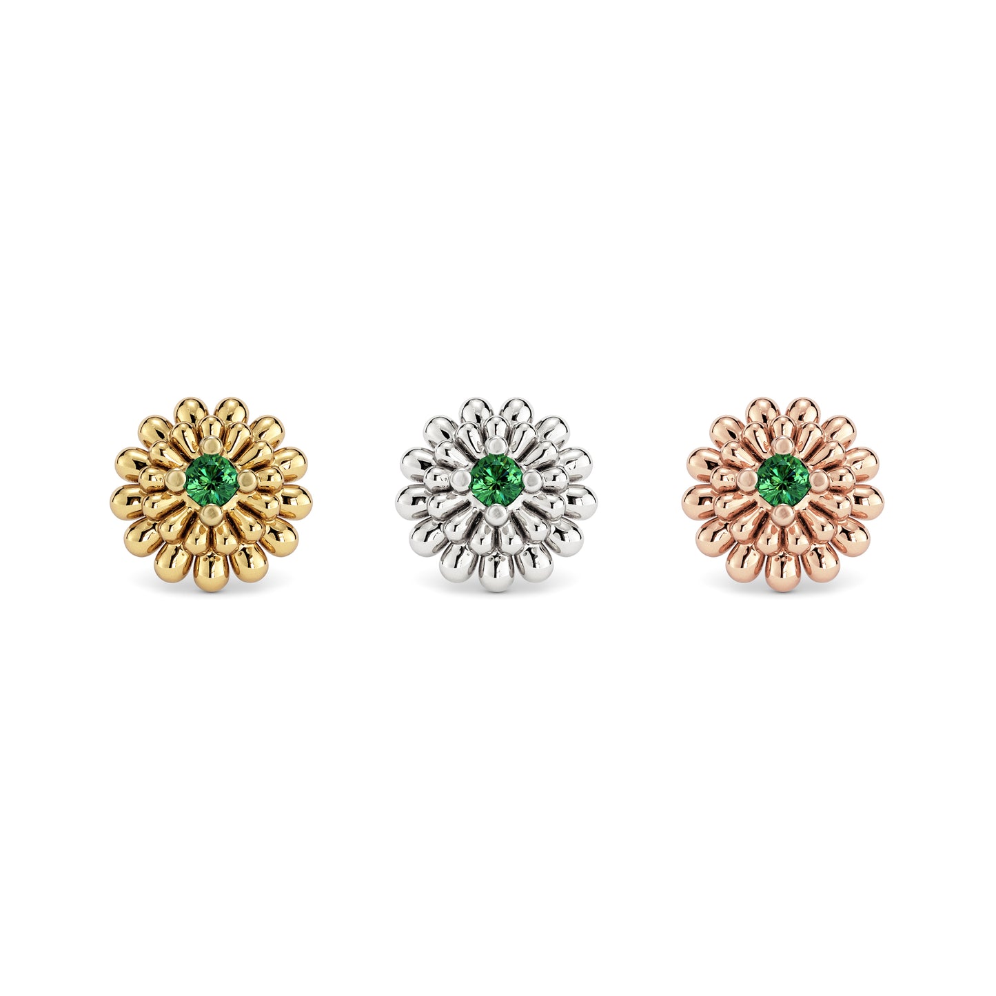 14K Gold Emerald Camellia Bloom Threadless End