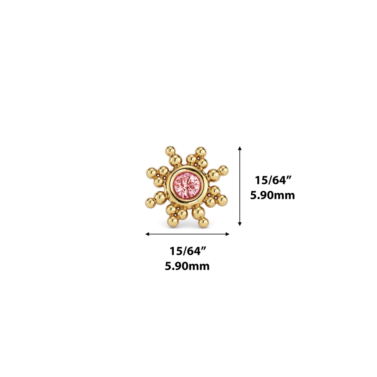 14K Gold Pink Tourmaline Ember Threadless End