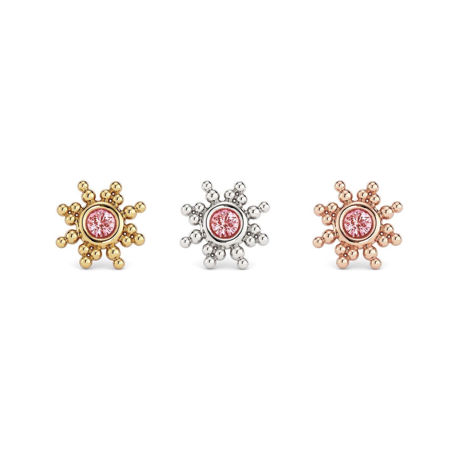 14K Gold Pink Tourmaline Ember Threadless End