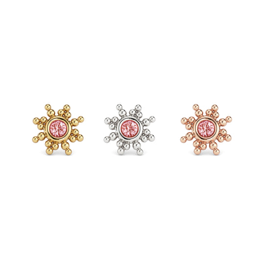 14K Gold Pink Tourmaline Ember Threadless End