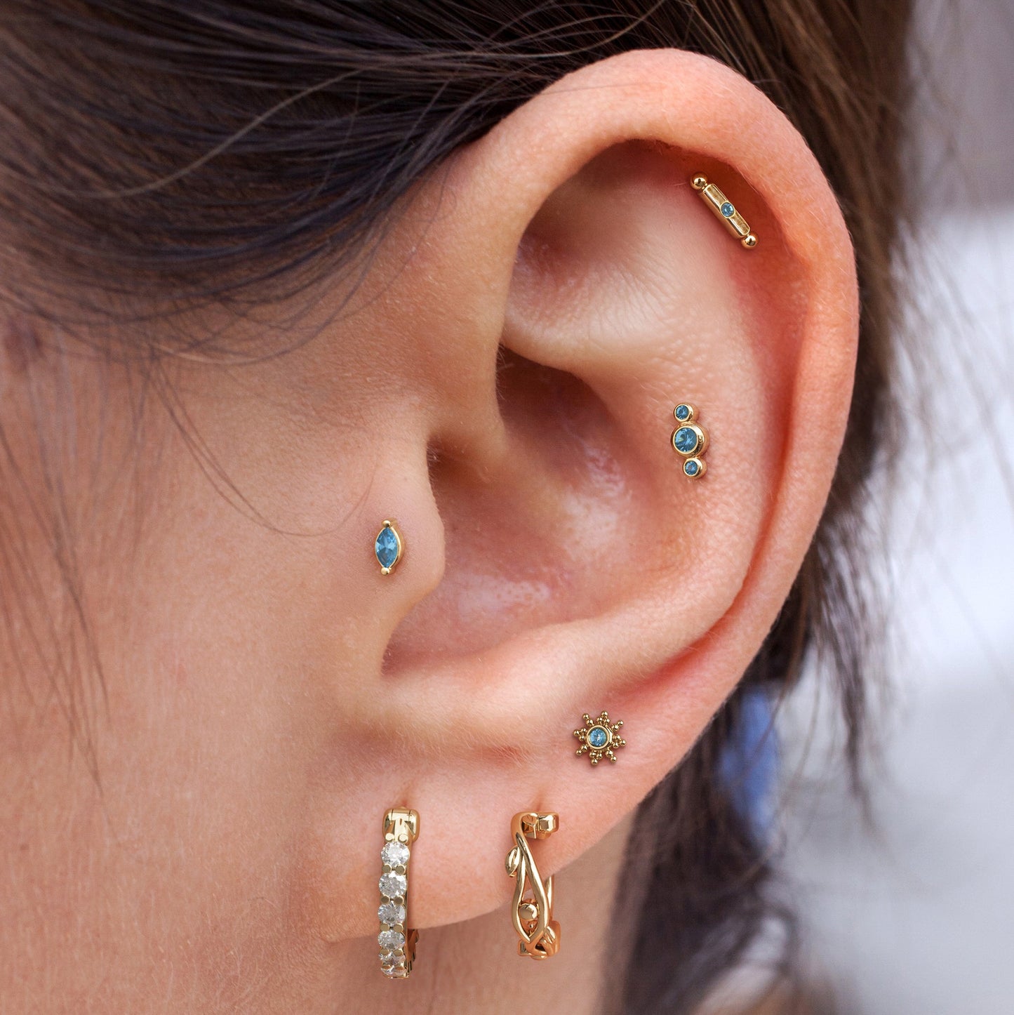 14K Gold Marquise Blue Topaz Threadless End